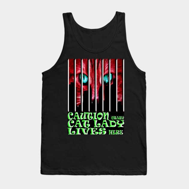 Caution Crazy Cat Lady Lives Here Red Color Tank Top by vnteees1